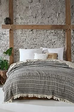 Boho Decor Bedroom 3-Layers Muslin Reversible Soft Cotton Bed Cover, Muslin Blankets For Adults, Soft Bedspread, Blanket Organic, Cotton Blanket, Turkish Throw Blanket, (Blue Blanket 87"x95") (Green) -Electric Blankets Sales 2022 51qos51uWzS. AC