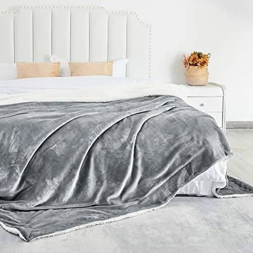 NICETOWN Sherpa Fleece Blankets Twin Size For All Seasons, Grey Thick Fuzzy Warm Soft Fluffy Cozy Reversible Shaggy Velvet Plush Blanket For Sofa And Bed, 60 X 80 Inches, Dark Grey 7 NICETOWN Sherpa Fleece Blankets Twin Size For All Seasons, Grey Thick Fuzzy Warm Soft Fluffy Cozy Reversible Shaggy Velvet Plush Blanket For Sofa And Bed, 60 X 80 Inches, Dark Grey - Image 5