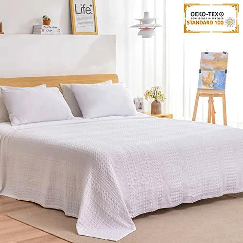Chavish Cotton Blanket Queen Size, 90"x98" Luxury Soft Breathable Waffle Blanket Skin Friendly, Lightweight Waffle Wave Blanket For Couch Bed Sofa White Style1-white 4 Chavish Cotton Blanket Queen Size, 90"x98" Luxury Soft Breathable Waffle Blanket Skin Friendly, Lightweight Waffle Wave Blanket For Couch Bed Sofa White Style1-white - Image 2