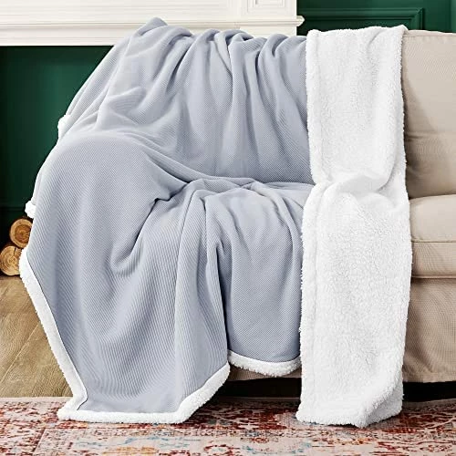 Deconovo Twin Sized Sherpa Blanket For Couch, Bed, Thick Fluffy Warm Cozy Blankets - Bedding Blankets For Home Decoration, Purple, 60x80 Inches Grey/weave 17 Deconovo Twin Sized Sherpa Blanket For Couch, Bed, Thick Fluffy Warm Cozy Blankets - Bedding Blankets For Home Decoration, Purple, 60x80 Inches Grey/weave - Image 15