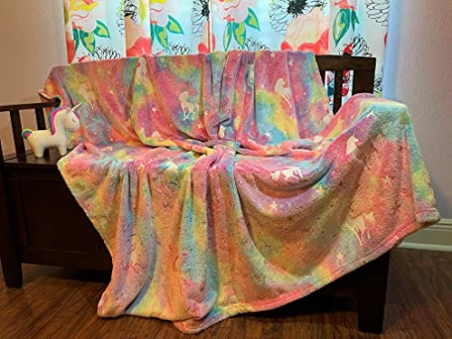Giggly Kingdom Glow In The Dark Blanket, Large Size 60 X 80 Inches, Glows Bright, Premium Soft And Cozy Flannel Fleece, Perfect For Year-Round, Great Gift (Rainbow/Colorful Unicorn) 7 Giggly Kingdom Glow In The Dark Blanket, Large Size 60 X 80 Inches, Glows Bright, Premium Soft And Cozy Flannel Fleece, Perfect For Year-Round, Great Gift (Rainbow/Colorful Unicorn) - Image 5