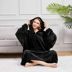 Hilarocky Blanket Hoodie Oversized Fleece Wearable Blanket Flannel Sweatshirt Blankets With Large Double Front Pocket, Quarter-Zippers Ultra Cozy Plush Blanket For Adult Black -Electric Blankets Sales 2022 51rVGa69slL