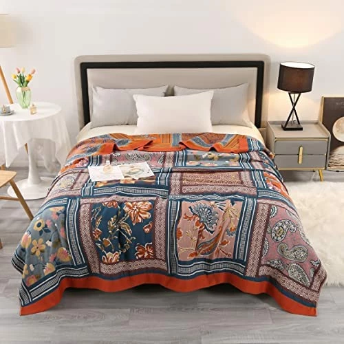 KINBEDY 4 Layers Of Gauze Blanket, 100% Cotton Super Soft Boho Lightweight Breathable Bed Blankets Colorful Muslin Throw Blanket For All Seasons Queen Size,79 X 92 Inches. Sun 12 KINBEDY 4 Layers Of Gauze Blanket, 100% Cotton Super Soft Boho Lightweight Breathable Bed Blankets Colorful Muslin Throw Blanket For All Seasons Queen Size,79 X 92 Inches. Sun - Image 10