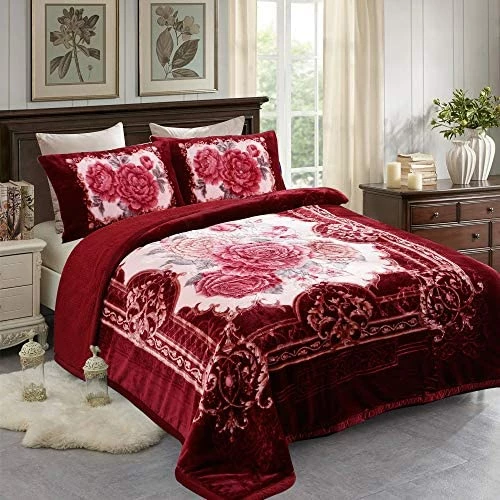 JML Luxury Sherpa Flannel Blanket 3-Piece, Winter Warm Bed Blanket With 2 Pillow Shams- Soft, Warm, Korean Style Printed Embossed Reversible Plush Bed Blanket, Poney King Size (79" X 91") Purple Floral 9 JML Luxury Sherpa Flannel Blanket 3-Piece, Winter Warm Bed Blanket With 2 Pillow Shams- Soft, Warm, Korean Style Printed Embossed Reversible Plush Bed Blanket, Poney King Size (79" X 91") Purple Floral - Image 7