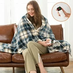 Greenoak Heated Electric Throw Blanket, 10 Heating Levels Electric Lap Thick Blankets For Adults, Soft Heat Electric Blanket Sherpa With 5-Position Timer, Machine Washable (50” X 62”,Blue Plaid) -Electric Blankets Sales 2022 51tuuD33V7L