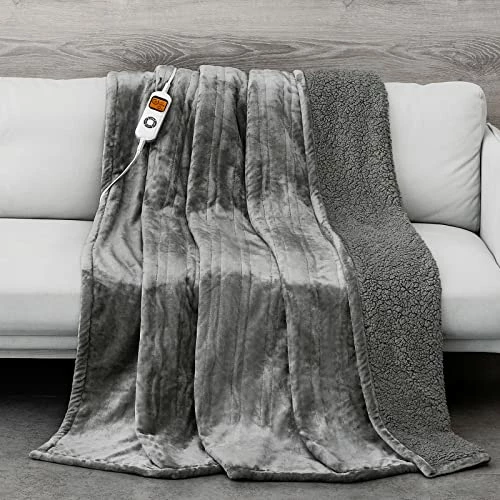 Electric Heated Blanket King Size, Immtree Fast Heating Flannel Sherpa Electric Blanket With 10 Heating Levels & 1-12 Hours Auto Off, For Home Office, ETL Certified, Machine Washable, Grey, 84"× 90" 3 Electric Heated Blanket King Size, Immtree Fast Heating Flannel Sherpa Electric Blanket With 10 Heating Levels & 1-12 Hours Auto Off, For Home Office, ETL Certified, Machine Washable, Grey, 84"× 90"