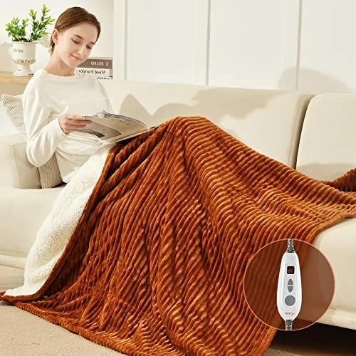 Bearhug Electric Heated Blanket, Ribbed Flannel & Sherpa 62"x84" Fast Heating Blanket, 5 Year Warranty, 10 Heating Levels & 1-12H Auto Off, Over Heat Protection, Machine Washable Brown 12 Bearhug Electric Heated Blanket, Ribbed Flannel & Sherpa 62"x84" Fast Heating Blanket, 5 Year Warranty, 10 Heating Levels & 1-12H Auto Off, Over Heat Protection, Machine Washable Brown - Image 10