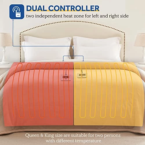 Sealy Electric Blanket King Size, Flannel Heated Blanket With 10 Heating Levels & 1-12 Hours Auto Shut Off, Fast Heating Warm Blanket, Machine Washable, Beige, 100 X 90 Inch 5 Sealy Electric Blanket King Size, Flannel Heated Blanket With 10 Heating Levels & 1-12 Hours Auto Shut Off, Fast Heating Warm Blanket, Machine Washable, Beige, 100 X 90 Inch - Image 3