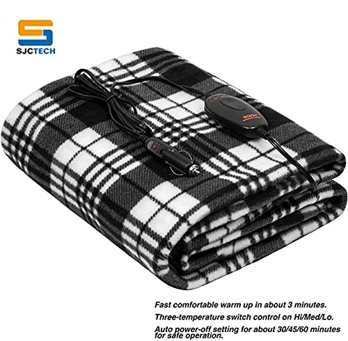 Electric Heated Blanket,SJC 12V Travel Heated Blanket With 3-Heat Settings,Portable Electric Blanket Throws For Car 40"x60" Black&White 7 Electric Heated Blanket,SJC 12V Travel Heated Blanket With 3-Heat Settings,Portable Electric Blanket Throws For Car 40"x60" Black&White - Image 5