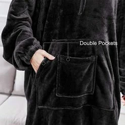 Hilarocky Blanket Hoodie Oversized Fleece Wearable Blanket Flannel Sweatshirt Blankets With Large Double Front Pocket, Quarter-Zippers Ultra Cozy Plush Blanket For Adult Black -Electric Blankets Sales 2022 51vKw12WRsL