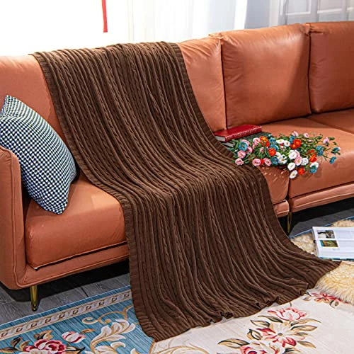 NTBAY 100% Pure Cotton Cable Knit Throw Blanket, Super Soft Warm 51x67 Knitted Throw Blanket For Couch, Sofa, Chair, Bed - Extra Cozy, Machine Washable, Comfortable Home Decor, Brown 6 NTBAY 100% Pure Cotton Cable Knit Throw Blanket, Super Soft Warm 51x67 Knitted Throw Blanket For Couch, Sofa, Chair, Bed - Extra Cozy, Machine Washable, Comfortable Home Decor, Brown - Image 4