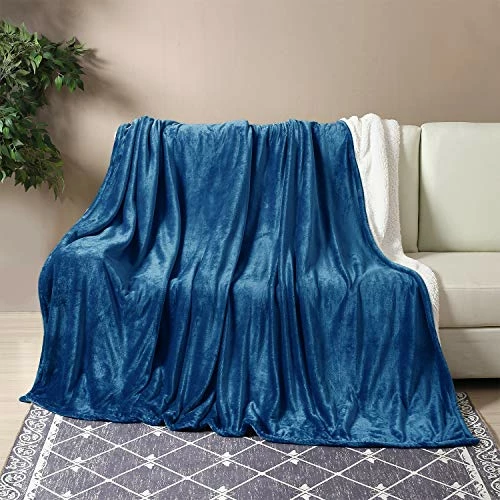 Casa Platino Sherpa Fleece Bed Blankets Queen Size - Navy Blue Thick Fuzzy Warm Soft Large Queen Blanket For Bed, 90x90 Inches 4 Casa Platino Sherpa Fleece Bed Blankets Queen Size - Navy Blue Thick Fuzzy Warm Soft Large Queen Blanket For Bed, 90x90 Inches - Image 2