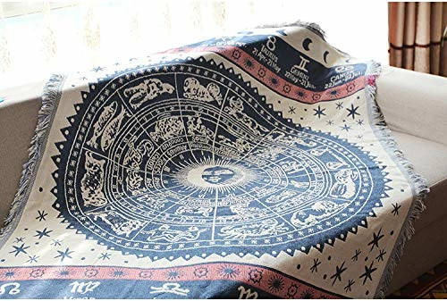 Erke Astrology Throw Blanket Tapestry With Boho Fringe For Couch Bed, Cotton Woven Reversible Knit Cover Hippie Blankets For Sofa Room Wall Decor - 50" X 70" White/Blue 4 Erke Astrology Throw Blanket Tapestry With Boho Fringe For Couch Bed, Cotton Woven Reversible Knit Cover Hippie Blankets For Sofa Room Wall Decor - 50" X 70" White/Blue - Image 2