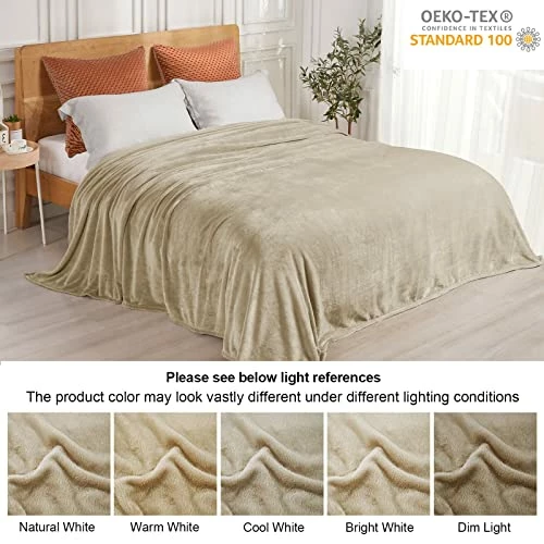 PHF Ultra Soft Fleece Blanket King Size, No Shed No Pilling Luxury Plush Cozy Flannel 300GSM Lightweight Blanket For Bed, Couch, Chair, Sofa Suitable For All Season, 108" X 90", Khaki 8 PHF Ultra Soft Fleece Blanket King Size, No Shed No Pilling Luxury Plush Cozy Flannel 300GSM Lightweight Blanket For Bed, Couch, Chair, Sofa Suitable For All Season, 108" X 90", Khaki - Image 6