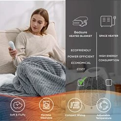 Bedsure Heated Blanket Electric Throw - Soft Ribbed Fleece Fast Heating Electric Blanket With 6 Heating Levels & 4 Time Settings, 3 Hours Auto-Off (50×60 Inches, Dark Grey) -Electric Blankets Sales 2022 51xPTMJXlXL