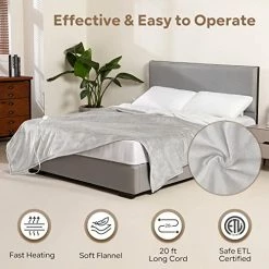 FIGERM Electric Heated Blanket Throw Queen Size 84" X 90" | 6 Heating Levels & 8h Auto Timer | Full Body Fast Heating And Ultra Soft Flannel, Machine Washable Bed Sofa Home Office Use, Light Grey