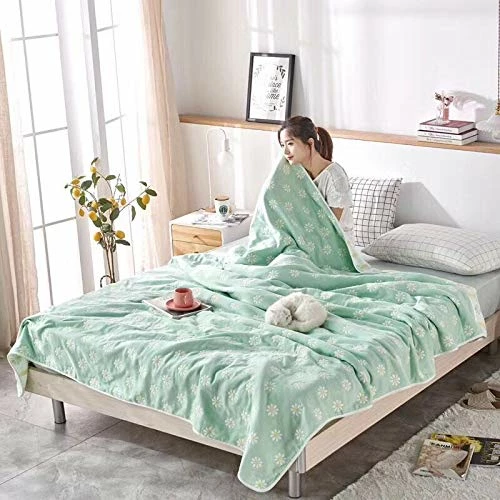 SANACYNA King 90" X 104" Muslin Blanket 100% Cotton 6-Layer Gauze Sunflower Bed Blanket Lightweight Soft And Breathable Throw Blanket For Sofa Bed Coverlet Both Sides (Green, King 90" X 104") 4 SANACYNA King 90" X 104" Muslin Blanket 100% Cotton 6-Layer Gauze Sunflower Bed Blanket Lightweight Soft And Breathable Throw Blanket For Sofa Bed Coverlet Both Sides (Green, King 90" X 104") - Image 2