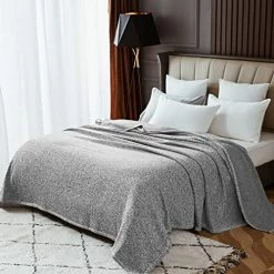 KAWAHOME Knit Blanket King Size For Bed Summer Lightweight Jersey Soft Breathable Comfortable Thin Blanket 280GSM, 108"X90" (Grey And White) -Electric Blankets Sales 2022 51y2WOqXNcL