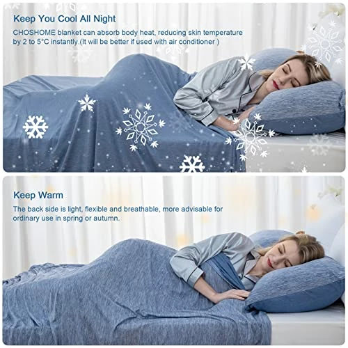 CHOSHOME Cooling Blanket For Hot Sleepers Lightweight Summer Cold Thin Blankets For Sleeping, Hot Flashes Night Sweats, Soft Blanket For Bed, King Size, Blue 4 CHOSHOME Cooling Blanket For Hot Sleepers Lightweight Summer Cold Thin Blankets For Sleeping, Hot Flashes Night Sweats, Soft Blanket For Bed, King Size, Blue - Image 2