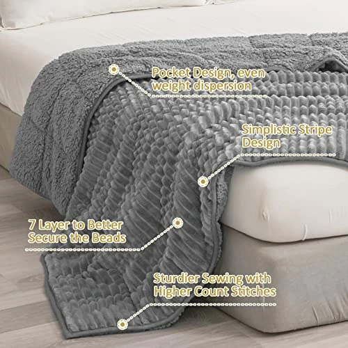 Uttermara Weighted Blanket Full Queen Size (15lbs 60" X 80" ) For Adult, Hugs You With Fluffy Warm Sherpa And Soft Striped Fleece, Cozy Sherpa Weighted Blanket Ideal Gift For Women, Grey Lemon Yellow 6 Uttermara Weighted Blanket Full Queen Size (15lbs 60" X 80" ) For Adult, Hugs You With Fluffy Warm Sherpa And Soft Striped Fleece, Cozy Sherpa Weighted Blanket Ideal Gift For Women, Grey Lemon Yellow - Image 4