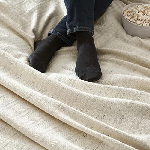 Vellux COTTON WOVEN BLANKET- Natural, Cozy, Warm, Chevron Textured, Pet-Friendly, All-Seasons - Ecru, Twin 66 X 90" Beige 7 Vellux COTTON WOVEN BLANKET- Natural, Cozy, Warm, Chevron Textured, Pet-Friendly, All-Seasons - Ecru, Twin 66 X 90" Beige - Image 5