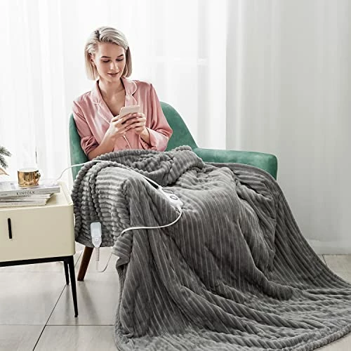 Uttermara Electric Blanket Twin Size 62x84 Inches - Soft Warm Sherpa Heated Blanket, 10 Heating Levels Fast Heating Blanket With 12hrs Auto-Off Timer, Ribbed Fleece Full Body Warming Blanket, Grey 6 Uttermara Electric Blanket Twin Size 62x84 Inches - Soft Warm Sherpa Heated Blanket, 10 Heating Levels Fast Heating Blanket With 12hrs Auto-Off Timer, Ribbed Fleece Full Body Warming Blanket, Grey - Image 4
