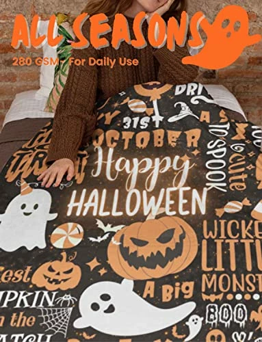 InnoBeta Halloween Decorations Gifts For Kids Women Teens Adults, Bed Flannel Fleece Blankets (50"x 65"), Funny Gifts For Halloween Lovers Or Party's Hostess, Halloween Party Supplies - Happy Halloween 4 InnoBeta Halloween Decorations Gifts For Kids Women Teens Adults, Bed Flannel Fleece Blankets (50"x 65"), Funny Gifts For Halloween Lovers Or Party's Hostess, Halloween Party Supplies - Happy Halloween - Image 2
