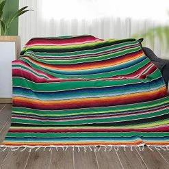 Eccbox 84 X 59 Inch Large Mexican Serape Blanket With Assorted Bright Colors Mexican Tablecloth For Mexican Wedding Party Decorations Jacquard Green -Electric Blankets Sales 2022 612trgQEqPL. AC