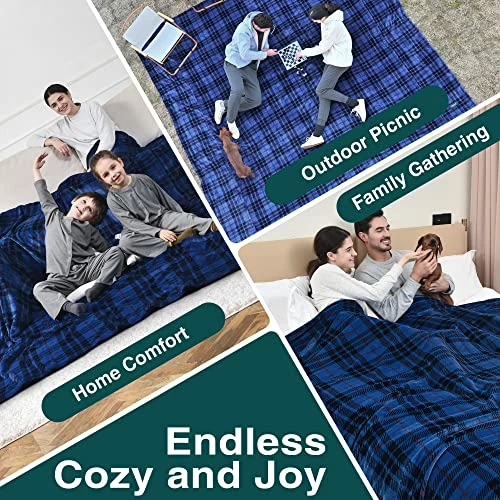 Ultracozy Big Oversized Blanket, 100x100 Inches King Sized Blanket, Double Sided Flannel, Weighted Fleece Blanket For Bed, Couch Throw, Family Blanket, Machine Washable Blue Black 6 Ultracozy Big Oversized Blanket, 100x100 Inches King Sized Blanket, Double Sided Flannel, Weighted Fleece Blanket For Bed, Couch Throw, Family Blanket, Machine Washable Blue Black - Image 4