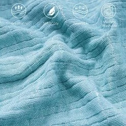 SE SOFTEXLY Cotton Muslin Blankets 4-Layer Blue Blankets For Bed Couch,Thermal Blanket For Adults Lightweight Soft Breathable Throw Blanket For All Season Gauze King Size Blanket(90"x 102",Light Blue) -Electric Blankets Sales 2022 6190vzvVQwS