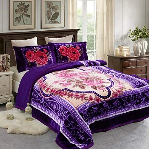 JML Luxury Sherpa Flannel Blanket 3-Piece, Winter Warm Bed Blanket With 2 Pillow Shams- Soft, Warm, Korean Style Printed Embossed Reversible Plush Bed Blanket, Poney King Size (79" X 91") Purple Floral 13 JML Luxury Sherpa Flannel Blanket 3-Piece, Winter Warm Bed Blanket With 2 Pillow Shams- Soft, Warm, Korean Style Printed Embossed Reversible Plush Bed Blanket, Poney King Size (79" X 91") Purple Floral - Image 11
