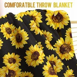 Levens Sunflower Gifts Throw Blanket For Women - Living Room Home Bedroom Decor, Soft Fuzzy Yellow Flower Print Plush Blankets For Couch Sofa Bed Birthday Black 50"x60" -Electric Blankets Sales 2022 61F0VBbFVCL