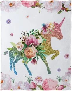 Curbblan 58 X 80 Inch Lovely Flowers Unicorn Pattern Bed Super Soft Blanket Light Blanket Travel Camping All Seasons Color2 -Electric Blankets Sales 2022 61FzDihUT L. AC