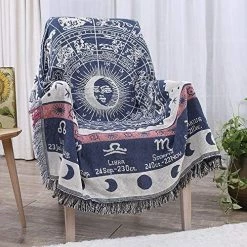 Erke Astrology Throw Blanket Tapestry With Boho Fringe For Couch Bed, Cotton Woven Reversible Knit Cover Hippie Blankets For Sofa Room Wall Decor - 50" X 70" White/Blue 11 Erke Astrology Throw Blanket Tapestry With Boho Fringe For Couch Bed, Cotton Woven Reversible Knit Cover Hippie Blankets For Sofa Room Wall Decor - 50" X 70" White/Blue -Electric Blankets Sales 2022 61J9sl1ROL. AC
