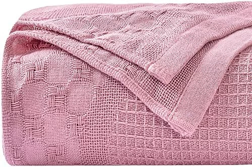 Chavish Cotton Waffle Wave Blanket Oversized, 59"x79" Luxury Soft Breathable Waffle Blanket Skin Friendly, Lightweight Blanket Layer For Bed Pink Style3-blue 10 Chavish Cotton Waffle Wave Blanket Oversized, 59"x79" Luxury Soft Breathable Waffle Blanket Skin Friendly, Lightweight Blanket Layer For Bed Pink Style3-blue - Image 8
