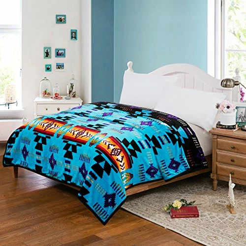 Navajo Design Southwest Design (Navajo Print) Queen Size Reversible Turquoise Blue/Black 3 Navajo Design Southwest Design (Navajo Print) Queen Size Reversible Turquoise Blue/Black