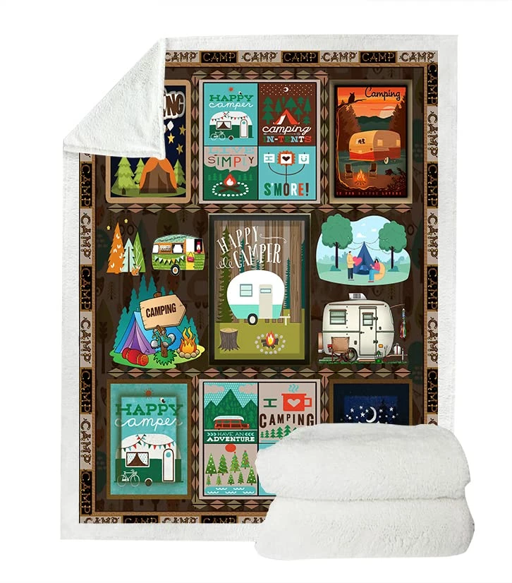 LINGXUQK YANR Camping Blanket Retro Bus Camper Decor Sherpa Blanket Happy Camping Soft Plush Fluffy Blankets Camper Bedding For Bed Sofa Couch Camping Gifts (Camping Blanket2, 130x150cm(50x60inches))… Camping Blanket 7 6 LINGXUQK YANR Camping Blanket Retro Bus Camper Decor Sherpa Blanket Happy Camping Soft Plush Fluffy Blankets Camper Bedding For Bed Sofa Couch Camping Gifts (Camping Blanket2, 130x150cm(50x60inches))… Camping Blanket 7 - Image 4