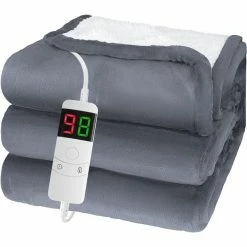 Octrot Heated Electric Blanket Heating Sherpa Throw Size Blankets With Auto Off 10 Heating Levels 1-8 Hours For Adults Fast Warming Blankets And Throws For Women, Washable (50" X 62", Grey)