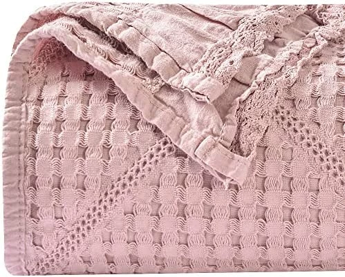 Chavish Cotton Waffle Wave Blanket Oversized, 59"x79" Luxury Soft Breathable Waffle Blanket Skin Friendly, Lightweight Blanket Layer For Bed Pink Style3-blue 6 Chavish Cotton Waffle Wave Blanket Oversized, 59"x79" Luxury Soft Breathable Waffle Blanket Skin Friendly, Lightweight Blanket Layer For Bed Pink Style3-blue - Image 4