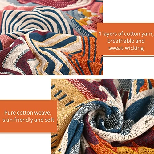 KINBEDY 4 Layers Of Gauze Blanket, 100% Cotton Super Soft Boho Lightweight Breathable Bed Blankets Colorful Muslin Throw Blanket For All Seasons Queen Size,79 X 92 Inches. Sun 6 KINBEDY 4 Layers Of Gauze Blanket, 100% Cotton Super Soft Boho Lightweight Breathable Bed Blankets Colorful Muslin Throw Blanket For All Seasons Queen Size,79 X 92 Inches. Sun - Image 4