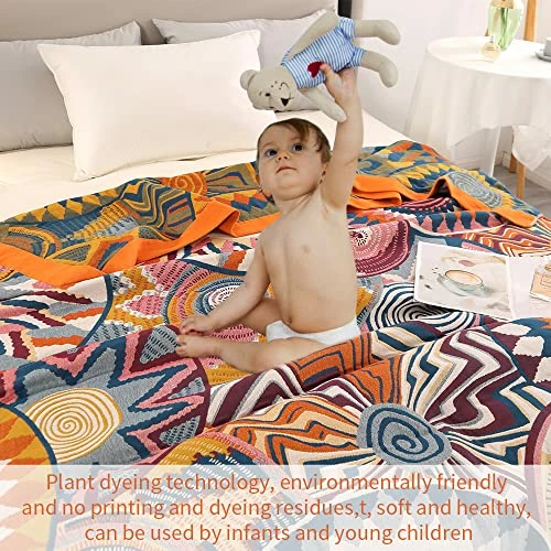 KINBEDY 4 Layers Of Gauze Blanket, 100% Cotton Super Soft Boho Lightweight Breathable Bed Blankets Colorful Muslin Throw Blanket For All Seasons Queen Size,79 X 92 Inches. Sun 4 KINBEDY 4 Layers Of Gauze Blanket, 100% Cotton Super Soft Boho Lightweight Breathable Bed Blankets Colorful Muslin Throw Blanket For All Seasons Queen Size,79 X 92 Inches. Sun - Image 2